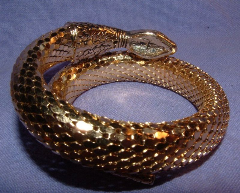 Whiting Davis Gold Flexible Snake Bracelet Signed