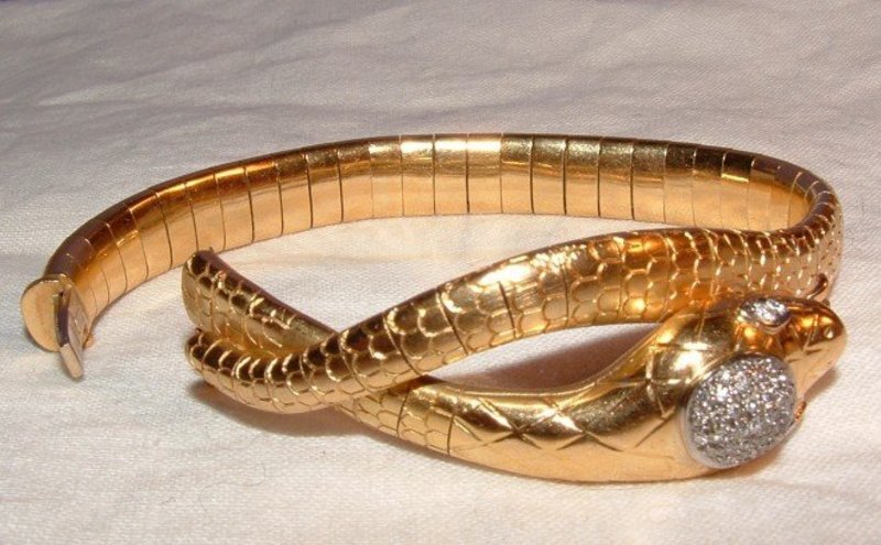 18K Yellow Gold Diamond Deco Snake Bracelet Flexible