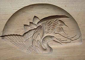 Kashigata, Wooden Sweet Mold, Crane (Tsuru) Motif