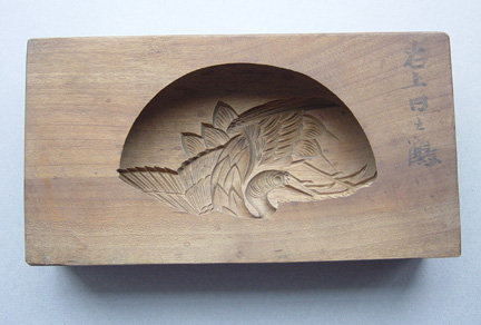 Kashigata, Wooden Sweet Mold, Crane (Tsuru) Motif