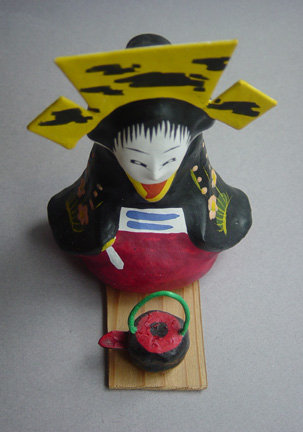 Miharu Hariko Papier-mache Doll, Sake Serving Girl