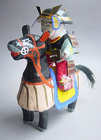 Miharu Hariko Papier-mache Doll, Samurai on Horseback