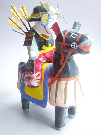 Miharu Hariko Papier-mache Doll, Samurai on Horseback