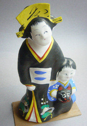 Miharu Hariko Papier-mache Doll; Mother, Child, &amp; Fox