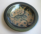 Mashiko-yaki Plate, by Tagami Isamu. Black & Kaki Glaze