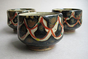 3 Guinomi, Sake Cups; Mashiko-yaki, Isamu Tagami