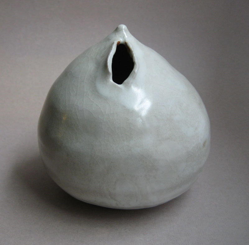 White Shino Flower Vase with Torn Opening, by Sachiko Furuya