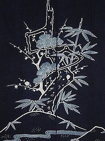 Futon-ji, Bed Covering Cloth, Indigo, Tsutsugaki