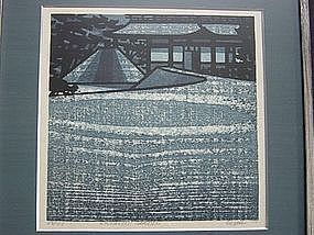 Clifton Karhu Woodblock Print "Ginkakuji Garden", 1979