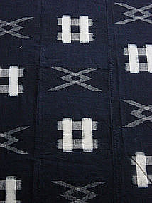 Kasuri Futonji; Indigo, Ikat Woven Bed Cover, Japan