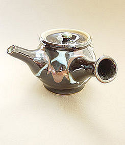 Mashiko Teapot, Kyusu, Black & Kaki Glaze