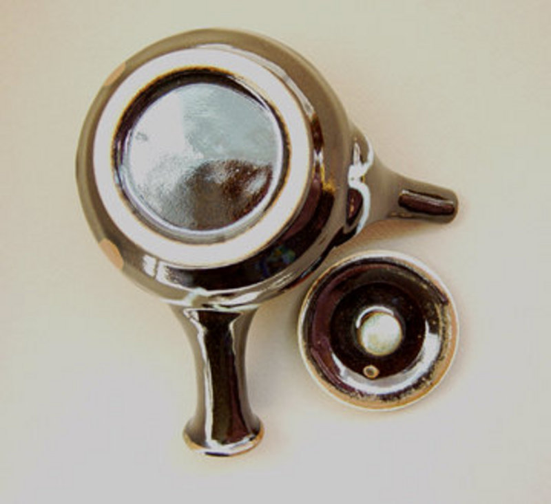 Mashiko Teapot, Kyusu, Black &amp; Kaki Glaze