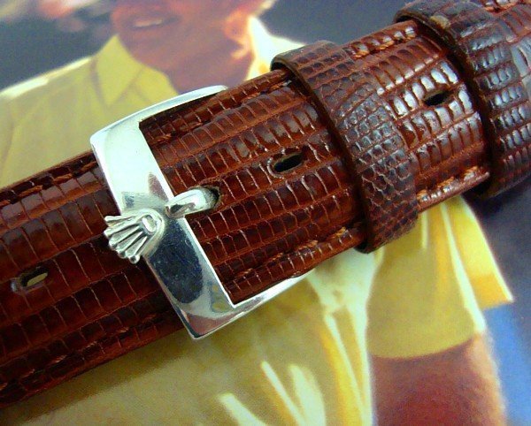 Vintage Rolex 16mm steel Logo Buckle 20mm Genuine Cognac Lizard Strap