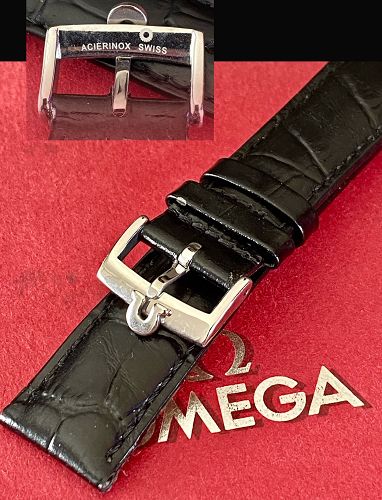 OMEGA Speedmaster Model 20mm Croco Black Strap Steel Omega Buckle