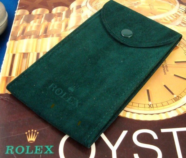 Green Suede Pocket Pouch, Marked: ROLEX  5 by 3 inches