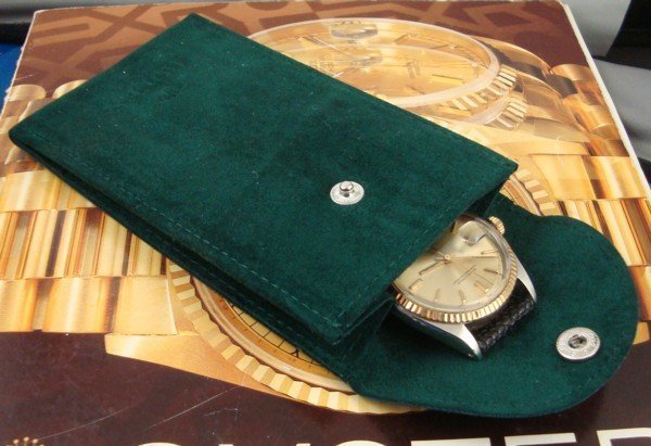 Green Suede Pocket Pouch, Marked: ROLEX  5 by 3 inches