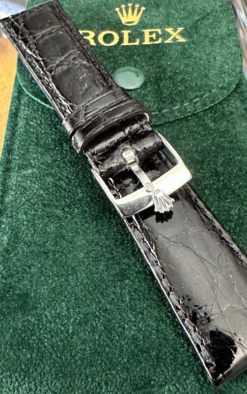 Rolex 16mm Steel Logo Buckle 20mm Black Genuine CROCODILE Strap