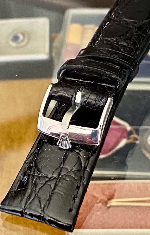 Rolex 16mm Steel Logo Buckle 20mm Black Genuine CROCODILE Strap