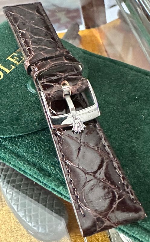 Rolex 16mm Steel Logo Buckle 20mm Tobacco Color Crocodile Strap