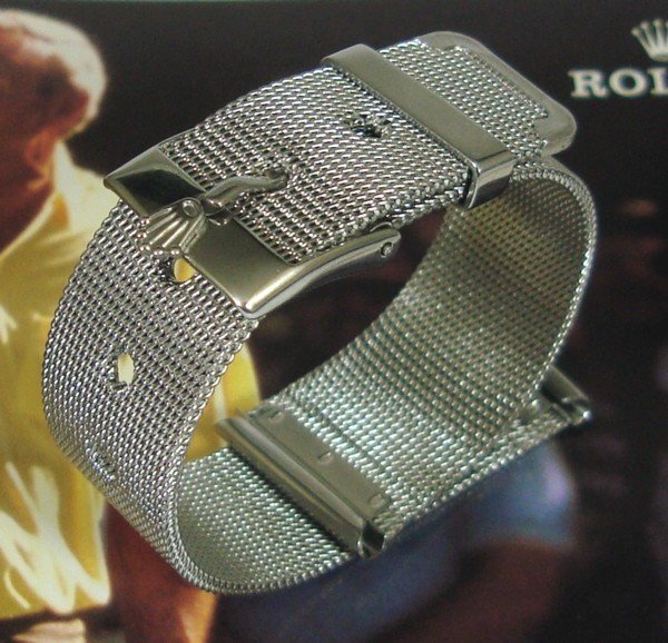 ROLEX 16mm Logo Buckle 20mm MESH METAL Old Style Swiss Generic Strap