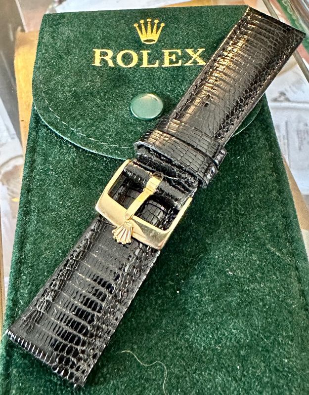 Rolex 16mm Yellow Logo Buckle 19mm Black Genuine Lizard