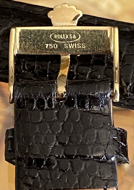 ROLEX 18k GOLD Logo Buckle 19mm Black Genuine Lizard Strap