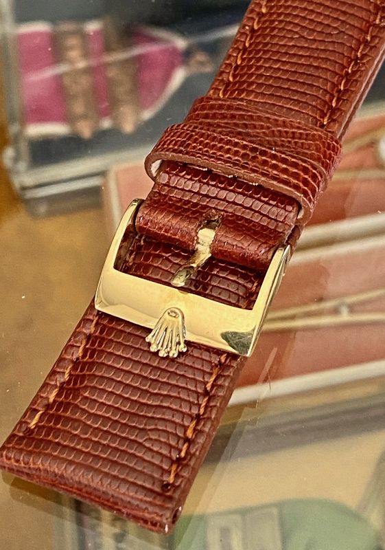 ROLEX 18k GOLD Logo Buckle Cognac Color Genuine LIZARD 20mm Strap