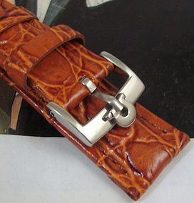 Omega 16mm Steel Logo Buckle Cognac Crocodile Pattern Leather Strap