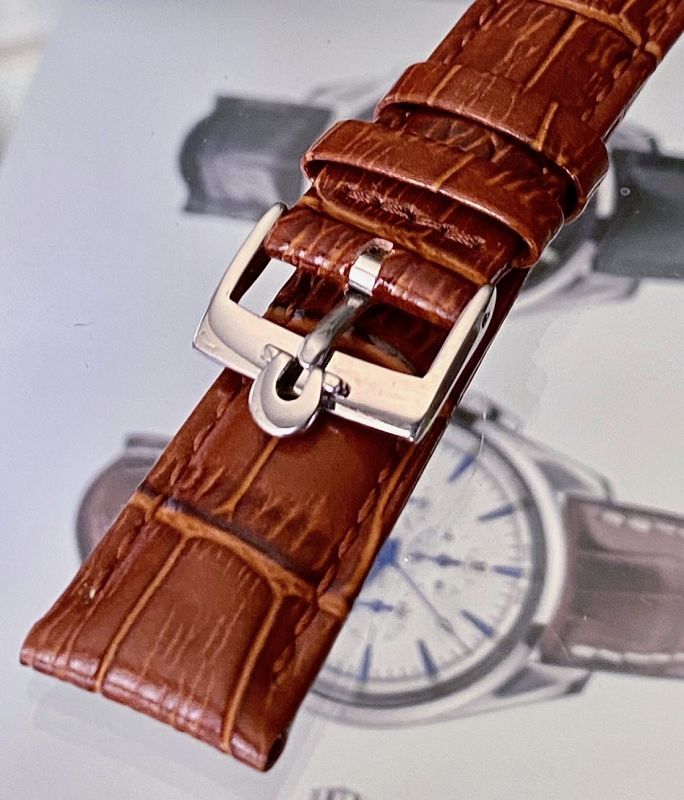 Omega 16mm Steel Logo Buckle Cognac Crocodile Pattern Leather Strap