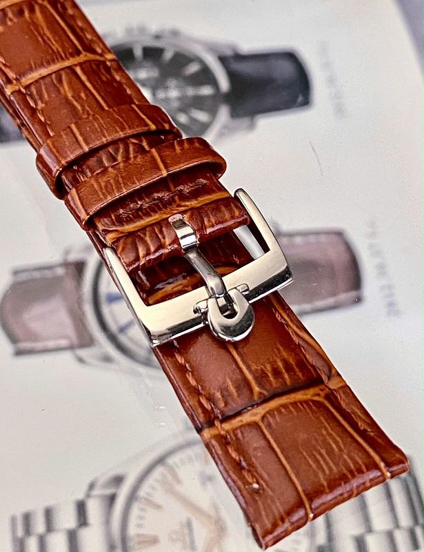 Omega 16mm Steel Logo Buckle Cognac Crocodile Pattern Leather Strap