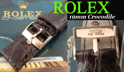 ROLEX 18k Rose Gold Logo Buckle 19mm Tobacco CROCODILE