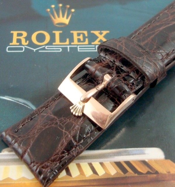 ROLEX 18k Rose Gold Logo Buckle 19mm Tobacco CROCODILE