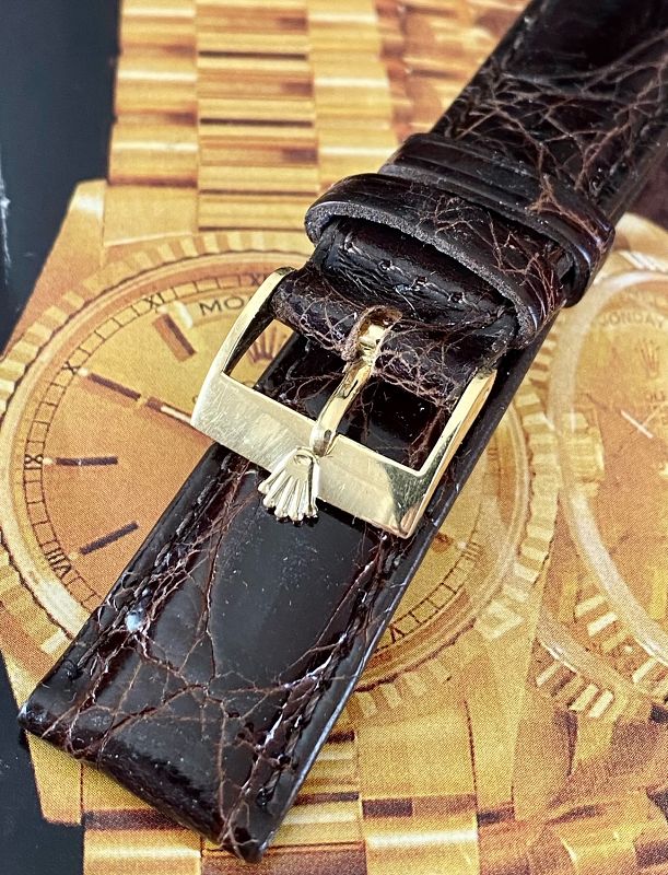 ROLEX 18k Yellow Gold ROLEXSA 750 Swiss 19mm Tobacco CROCODILE Strap