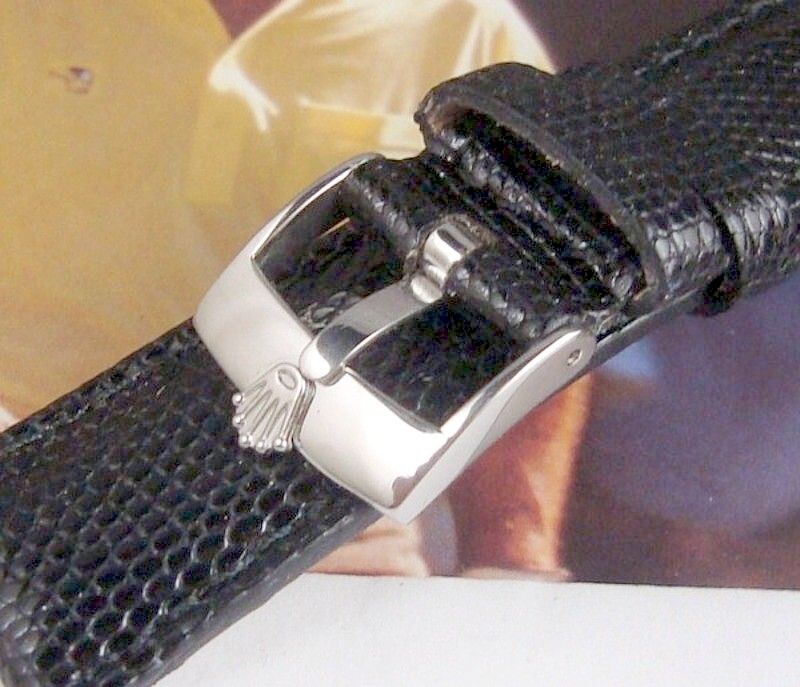 ROLEX 16mm Steel Logo Buckle 19mm Genuine Black LIZARD Strap