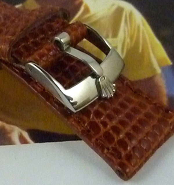 ROLEX 16mm Steel Logo Buckle Genuine LIZARD Cognac Color 20mm Strap