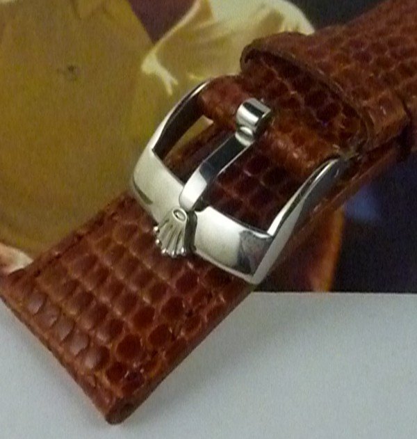 ROLEX 16mm Steel Logo Buckle Genuine LIZARD Cognac Color 20mm Strap