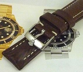 ROLEX SUBMARINER GMT Explorer Dk Brown 20mm stitched SUISSE QUALITE