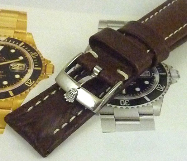 ROLEX SUBMARINER GMT Explorer Dk Brown 20mm stitched SUISSE QUALITE