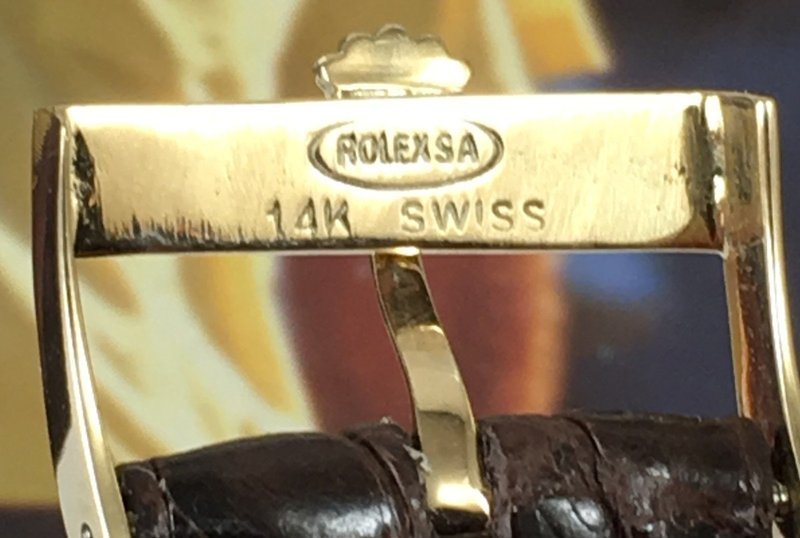 Vintage 14k GOLD Rolex 18.5mm Buckle 20mm Tobacco CROCODILE C:1972