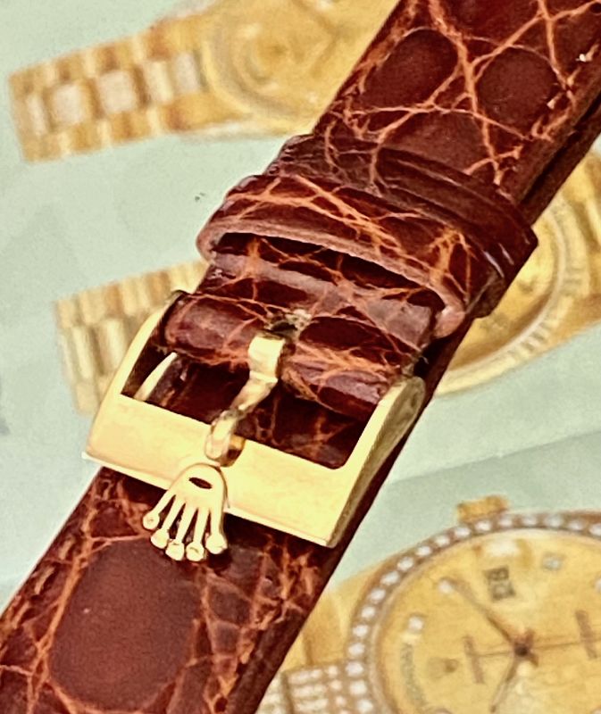 ROLEX 18k GOLD 16mm Logo Buckle Cognac Genuine CROCODILE 19mm Strap