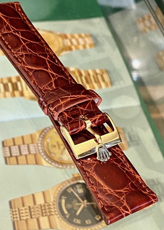 ROLEX 18k GOLD 16mm Logo Buckle Cognac Genuine CROCODILE 19mm Strap