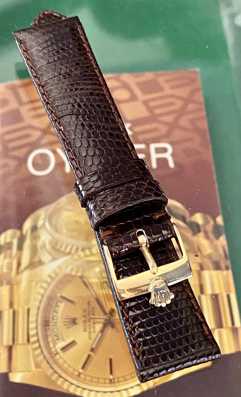 Rolex 18k GOLD Logo Buckle ROLEXSA 750 Swiss 19mm TOBACCO Lizard Strap