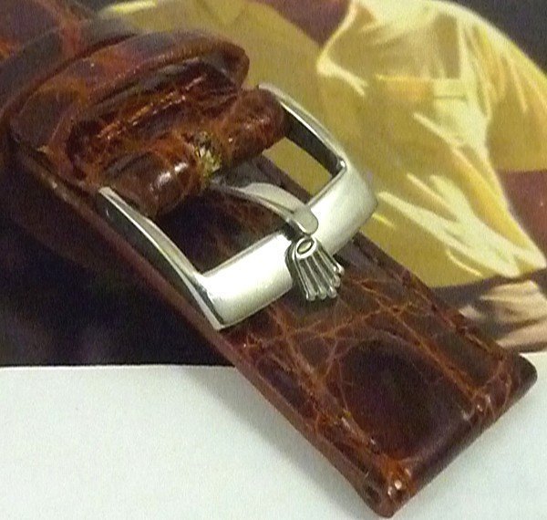 ROLEX DATE Model 19mm Cognac Genuine CROCODILE 16mm Steel Logo Buckle