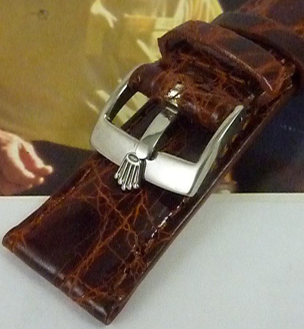 ROLEX DATE Model 19mm Cognac Genuine CROCODILE 16mm Steel Logo Buckle