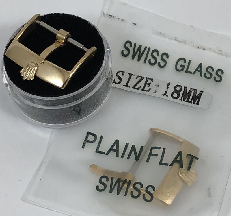 ROLEX 18mm Yellow 18k GOLD Plate Logo Buckle PLAIN FLAT SWISS