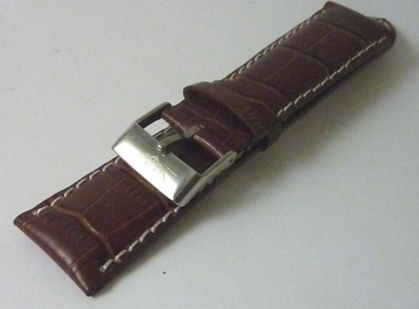 BREITLING 22mm Steel Logo Buckle 24mm Croc Pattern Tan Strap