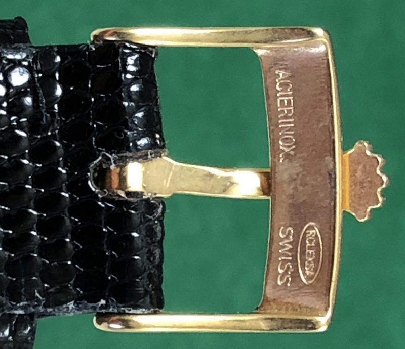 ROLEX DATEJUST Model 16mm Logo Buckle Gold Plate 20mm Black LIZARD