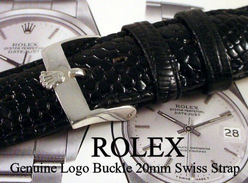 Vintage ROLEX 16mm Logo Buckle Steel 20mm Black genuine LIZARD Strap