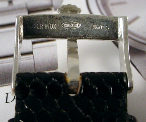 Vintage ROLEX 16mm Logo Buckle Steel 20mm Black genuine LIZARD Strap