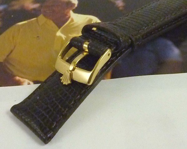 ROLEX 16mm Logo Buckle 18k Gold Plate 19mm Tobacco Lizard Strap